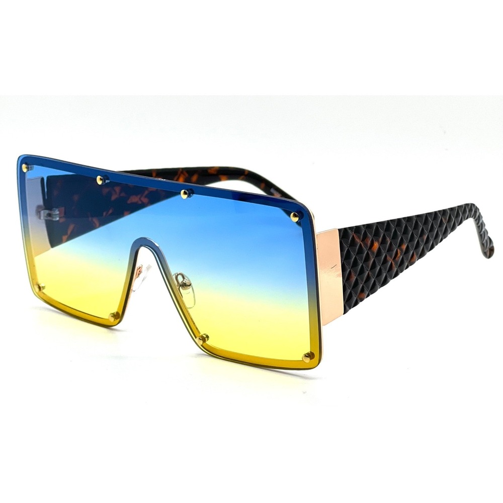 Oversized Shield Sunglasses Blue Yellow Lens Fashion‎ Shades Outdoor Party Gafas - Picture 4 of 10
